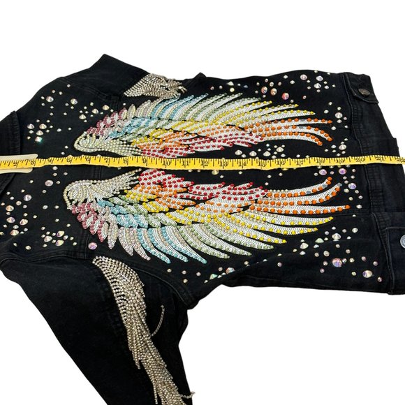 (H-224) Black Stretch Denim Jacket Size S - Picture 9 of 12